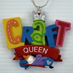 Craft Queen Ornament Crown Paintbrush Scissors DIY Art Crafting Christmas Decor